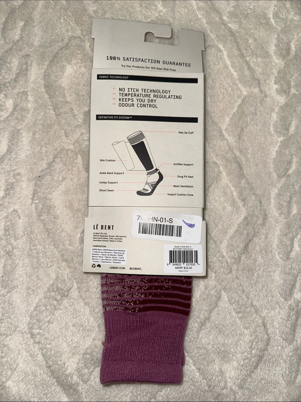 Le Bent M-L Flowering Gum Pink Burgundy Squall Light Cushion Over Calf Snow Sock — image 8 of 8